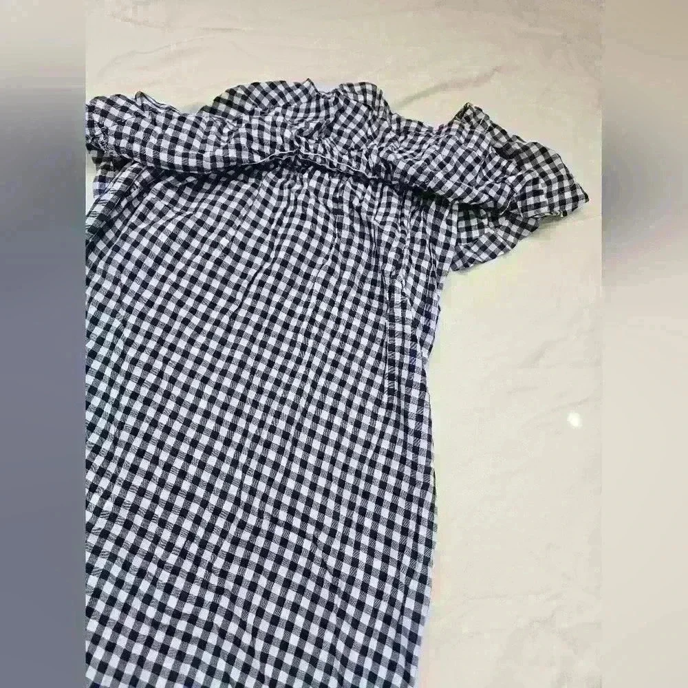 Velvet by Graham and Spencer Blue Gingham Plaid Ruffle One Shoulder - Picture 5 of 9